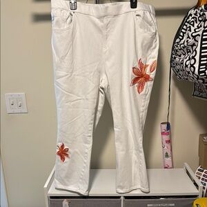 Belle by Kim Gravel White pants with Red Embroidery